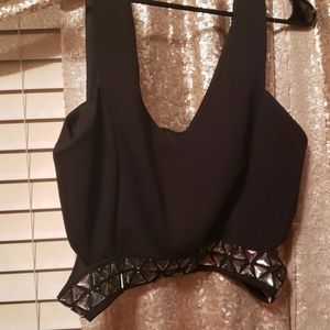 Express rhinestone cut out crop top